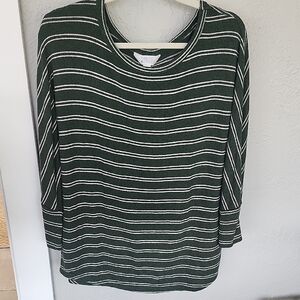Market & Spruce Green and White Striped Long Sleeve Tee